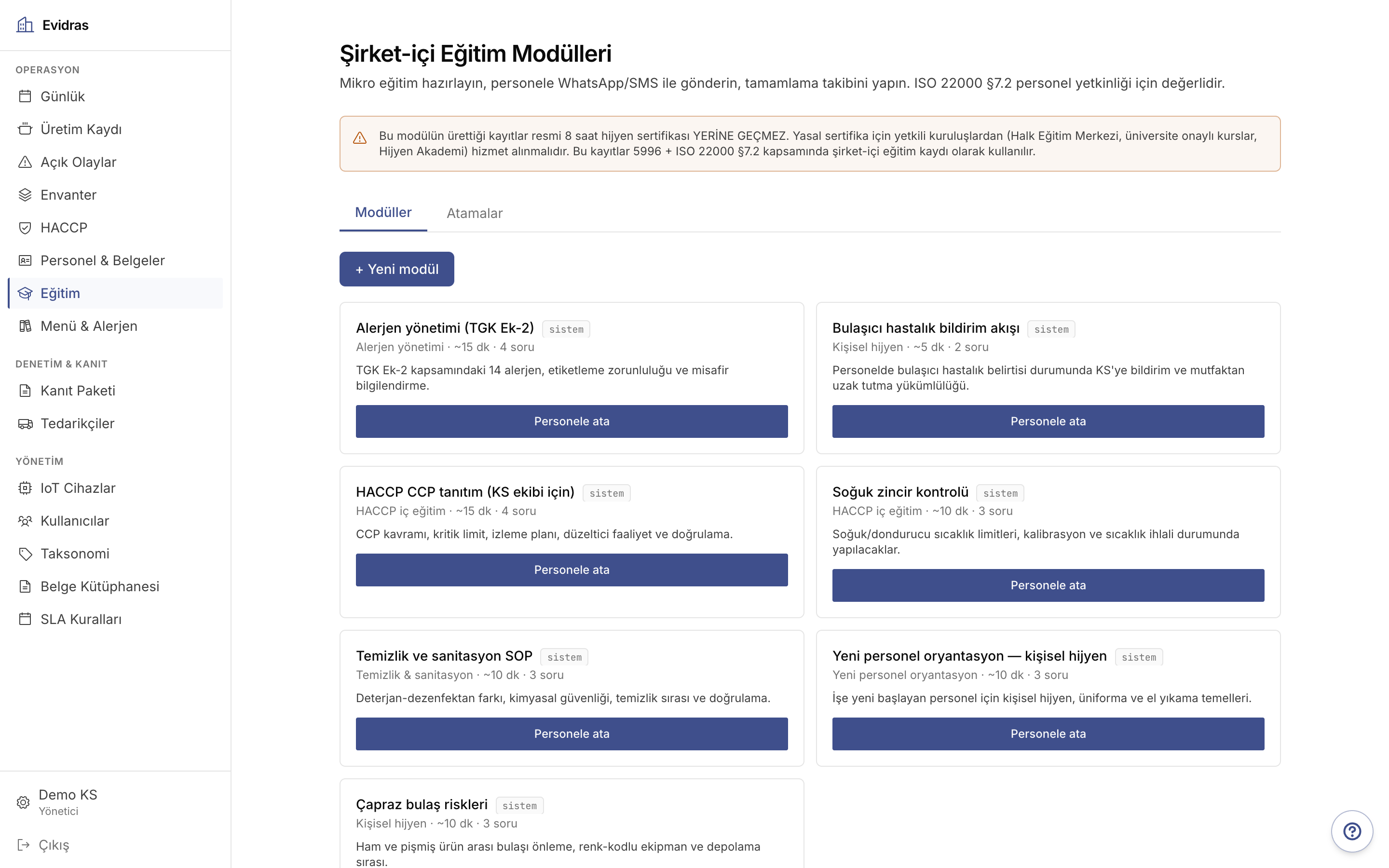 Şirket-içi mikro eğitim modülleri — 7 sistem-seed başlık